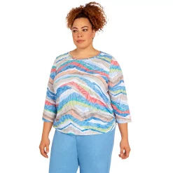 Plus Size Alfred Dunner Peace of Mind Abstract Stripe Double Strap Crewneck Top -Alfred Dunner Shop 6044990 ALT2