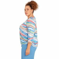Plus Size Alfred Dunner Peace of Mind Abstract Stripe Double Strap Crewneck Top -Alfred Dunner Shop 6044990 ALT3