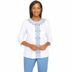 Petite Alfred Dunner Peace of Mind Stripe Center Three-Quarter Length Knit Top