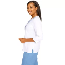 Petite Alfred Dunner Peace of Mind Stripe Center Three-Quarter Length Knit Top -Alfred Dunner Shop 6045801 ALT3