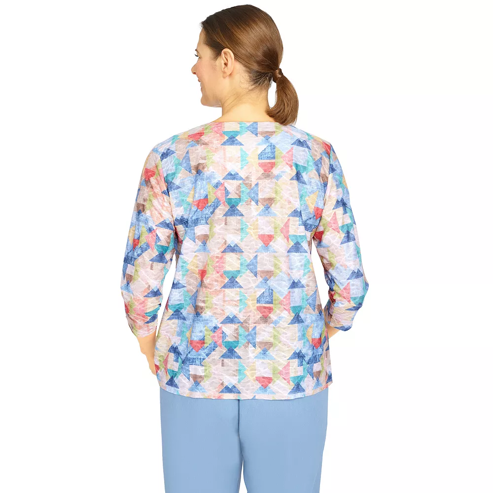 Petite Alfred Dunner Peace of Mind Geometric Texture Grommet Hem Top 2 Petite Alfred Dunner Peace of Mind Geometric Texture Grommet Hem Top - Image 2