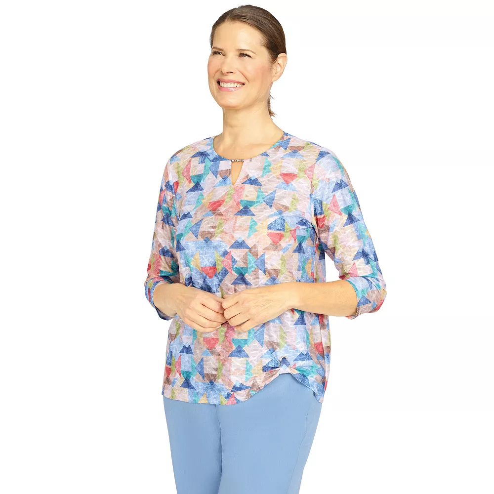 Petite Alfred Dunner Peace of Mind Geometric Texture Grommet Hem Top 3 Petite Alfred Dunner Peace of Mind Geometric Texture Grommet Hem Top - Image 3