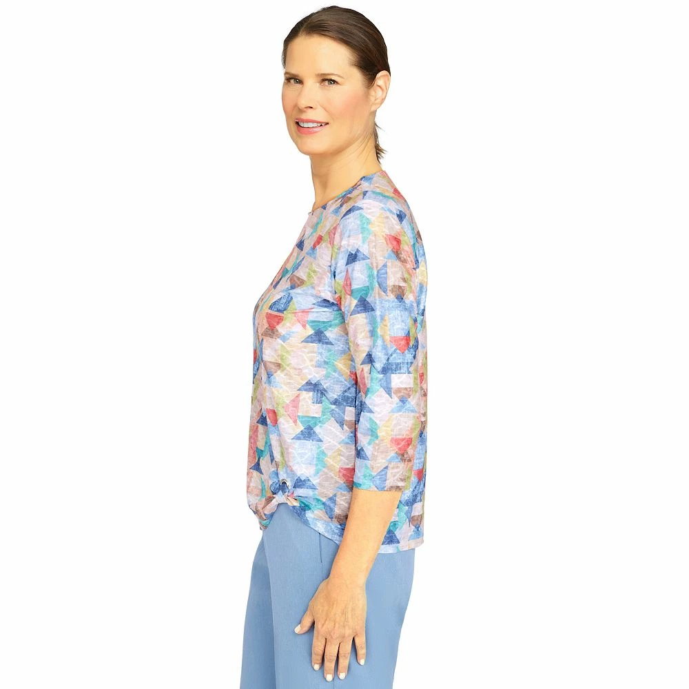 Petite Alfred Dunner Peace of Mind Geometric Texture Grommet Hem Top 4 Petite Alfred Dunner Peace of Mind Geometric Texture Grommet Hem Top - Image 4