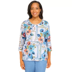 Petite Alfred Dunner Peace of Mind Windowpane Floral Knit Top