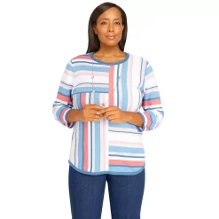 Petite Alfred Dunner Peace of Mind Spliced Multi Stripe Sweater