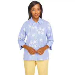 Women's Alfred Dunner Size Bright Idea Pinstripe Floral Button Down Top