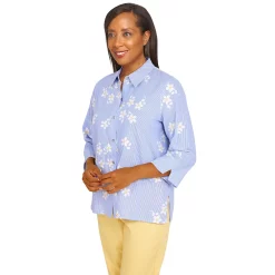 Women's Alfred Dunner Size Bright Idea Pinstripe Floral Button Down Top -Alfred Dunner Shop 6046939 ALT2