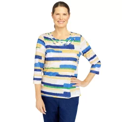 Women's Alfred Dunner Bright Idea Etched Stripe Three-Quarter Length Top