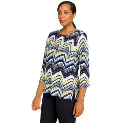 Women's Alfred Dunner Bright Idea Three-Quarter Length Zig Zag Top -Alfred Dunner Shop 6046947 ALT2