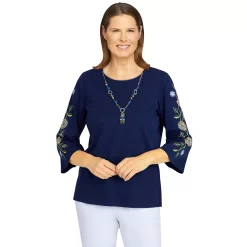Women's Alfred Dunner Bright Idea Embroidered Sleeve Top