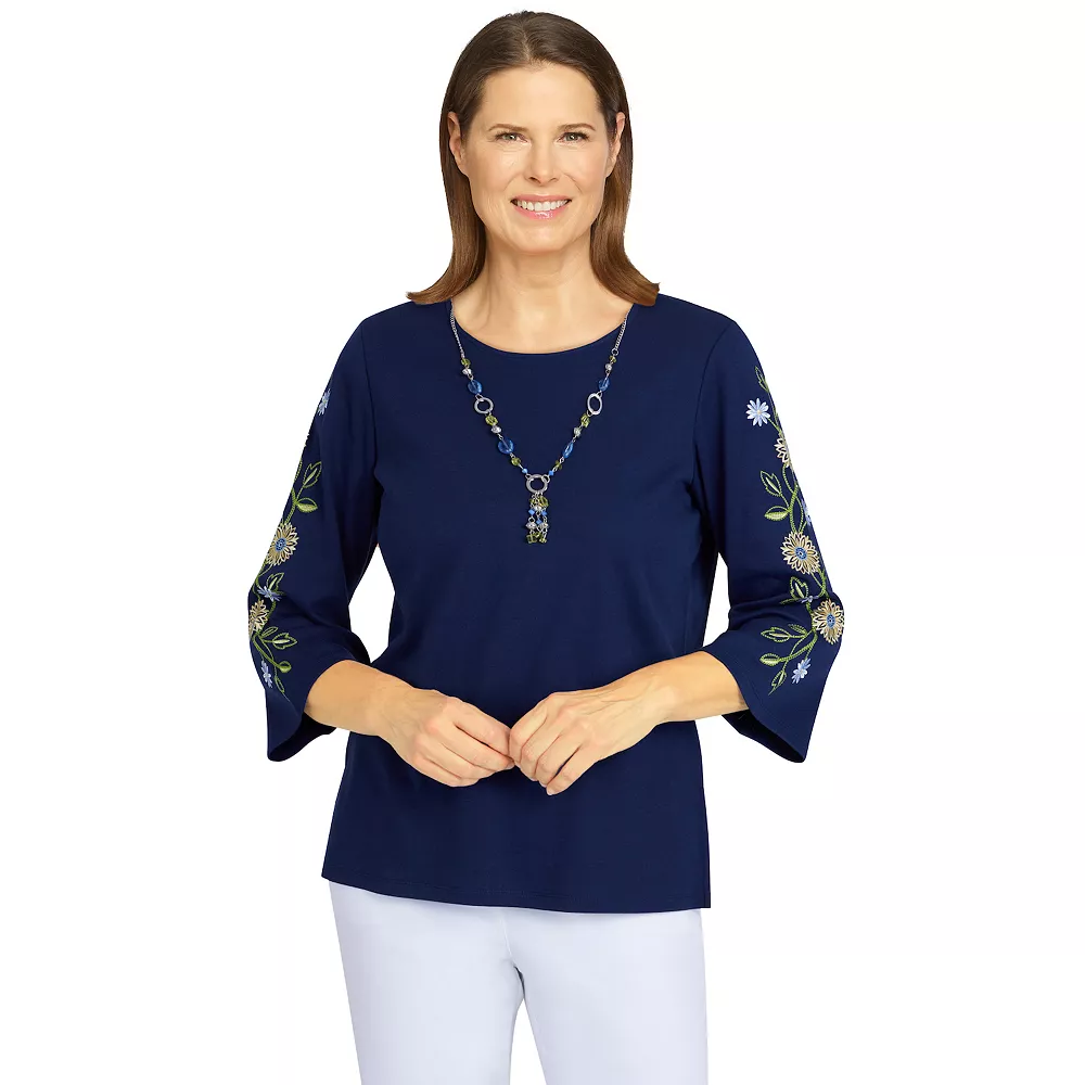 Women's Alfred Dunner Bright Idea Embroidered Sleeve Top 1 Women's Alfred Dunner Bright Idea Embroidered Sleeve Top