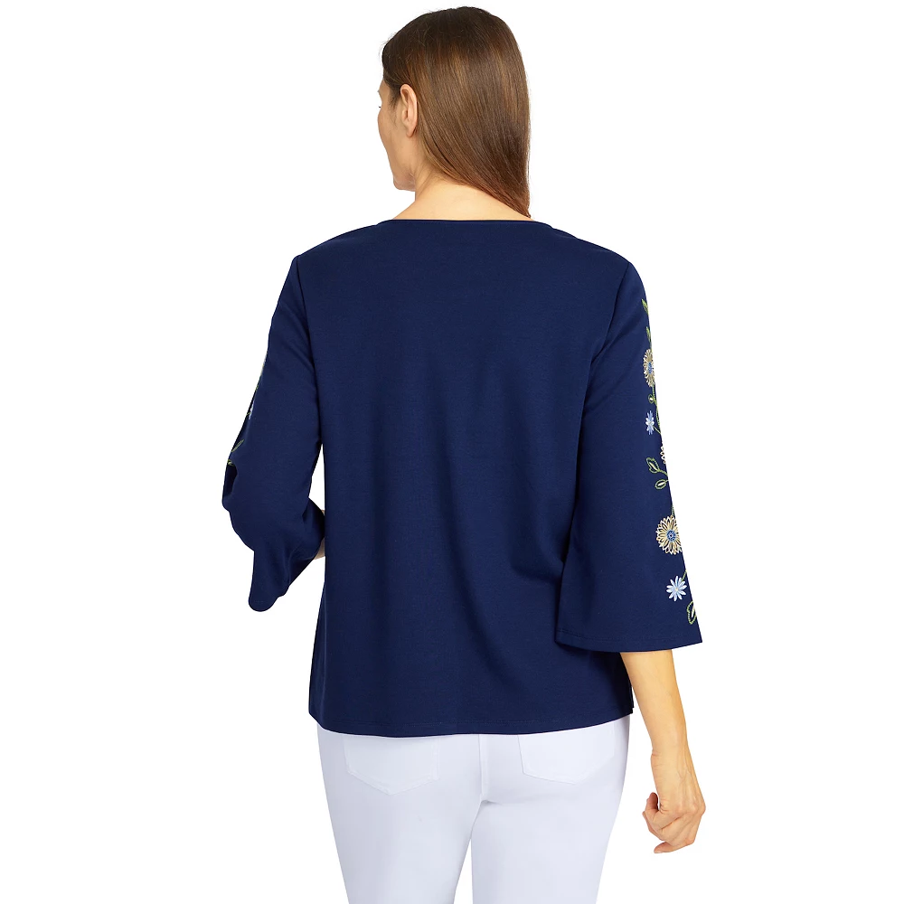 Women's Alfred Dunner Bright Idea Embroidered Sleeve Top 2 Women's Alfred Dunner Bright Idea Embroidered Sleeve Top - Image 2