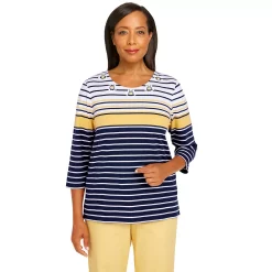 Women's Alfred Dunner Bright Idea Multi Stripe Beaded Neck Top