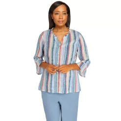 Women's Alfred Dunner Peace of Mind Striped Button Down Ruffle Sleeve Top