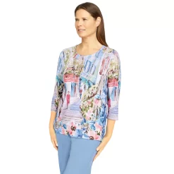 Women's Alfred Dunner Peace of Mind Scenic Three-Quarter Length Knit Top -Alfred Dunner Shop 6046969 ALT2