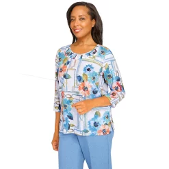Women's Alfred Dunner Peace of Mind Windowpane Floral Knit Top -Alfred Dunner Shop 6046976 ALT2