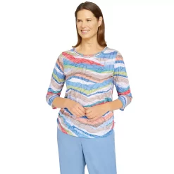 Women's Alfred Dunner Peace of Mind Abstract Stripe Double Strap Crewneck Top