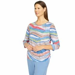 Women's Alfred Dunner Peace of Mind Abstract Stripe Double Strap Crewneck Top -Alfred Dunner Shop 6046979 ALT2