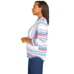 Women's Alfred Dunner Peace of Mind Spliced Multi-Stripe Sweater -Alfred Dunner Shop 6046980 ALT3