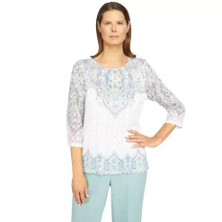 Petite Alfred Dunner Lady Like Medallion Floral Knit Top