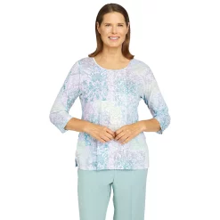 Petite Alfred Dunner Lady Like Scroll Patchwork Knit Top