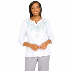 Petite Alfred Dunner Lady Like Floral Splitneck Top