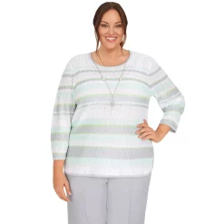 Petite Alfred Dunner Lady Like Nautical Textured Top