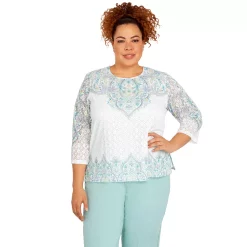 Plus Size Alfred Dunner Lady Like Medallion Floral Knit Top