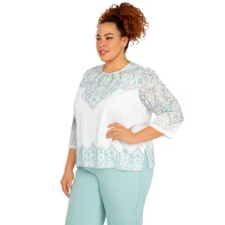 Plus Size Alfred Dunner Lady Like Medallion Floral Knit Top -Alfred Dunner Shop 6055040 ALT2