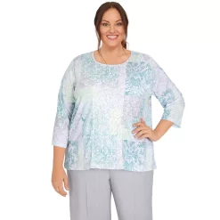 Plus Size Alfred Dunner Lady Like Scroll Patchwork Knit Top