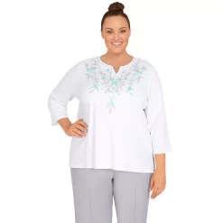 Plus Size Alfred Dunner Lady Like Floral Splitneck Top