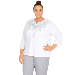 Plus Size Alfred Dunner Lady Like Floral Splitneck Top -Alfred Dunner Shop 6055044 ALT2