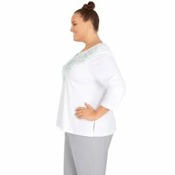 Plus Size Alfred Dunner Lady Like Floral Splitneck Top -Alfred Dunner Shop 6055044 ALT3