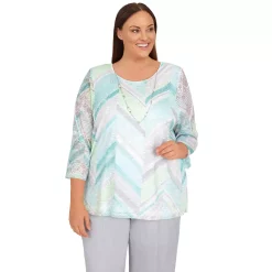 Plus Size Alfred Dunner Lady Like Chevron Lace Knit Top