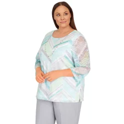 Plus Size Alfred Dunner Lady Like Chevron Lace Knit Top -Alfred Dunner Shop 6055045 ALT2