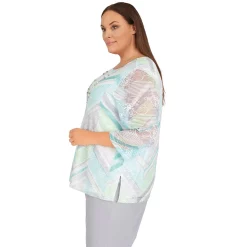 Plus Size Alfred Dunner Lady Like Chevron Lace Knit Top -Alfred Dunner Shop 6055045 ALT3