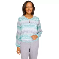 Women's Alfred Dunner Lady Like Python Stripe Shirred Hem Blouse