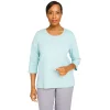 Women's Alfred Dunner Lady Like Pearl Twist Three-Quarter Sleeve Knit Top