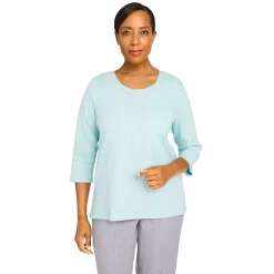 Women's Alfred Dunner Lady Like Pearl Twist Three-Quarter Sleeve Knit Top