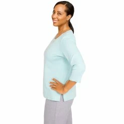 Women's Alfred Dunner Lady Like Pearl Twist Three-Quarter Sleeve Knit Top -Alfred Dunner Shop 6055462 ALT3